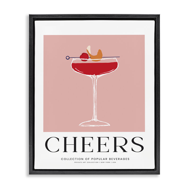 «Minimal Cheers Cocktail», art mural encadré flottant, Cadre flottant noir de jais, H 21 po x l 17 po