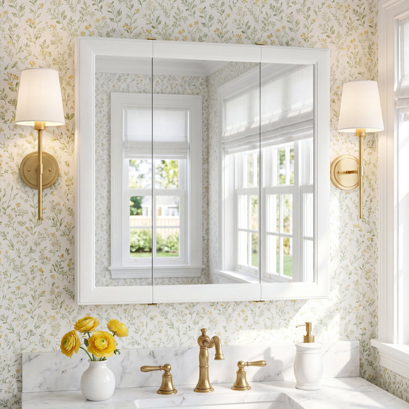Bathroom Medicine Cabinet, Wall Mounted, Mirror, White, 30" H x 30" W x 5.24" D