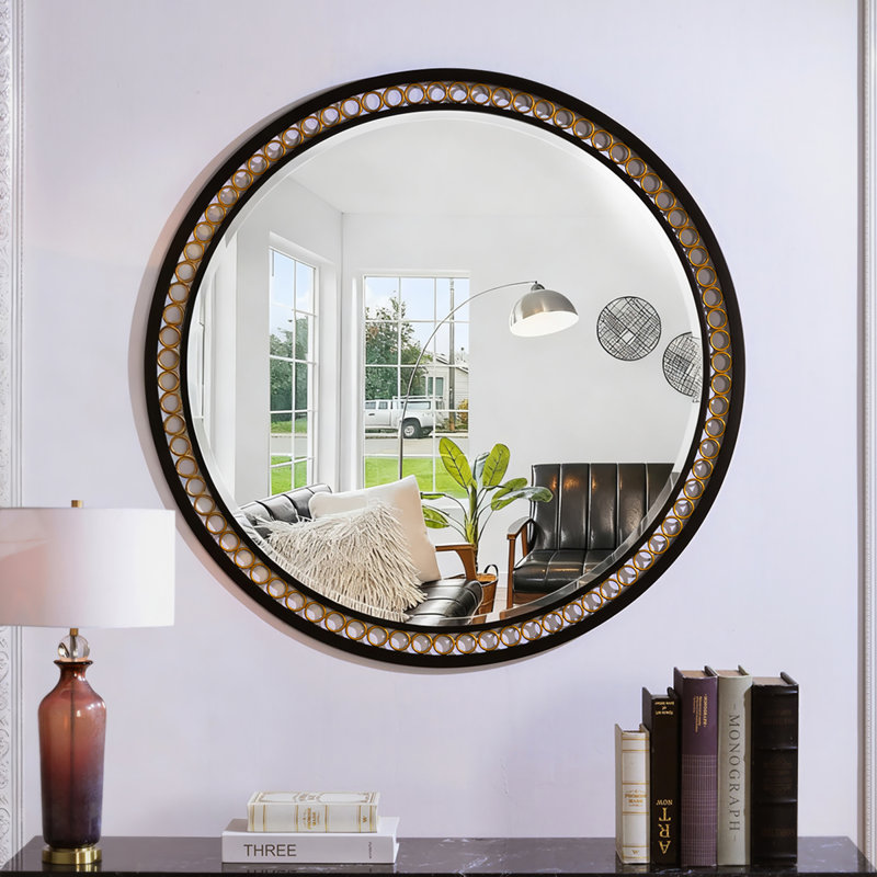 Metal Round Wall Mirror;Bathroom / Vanity Mirror;Metal Flat Wall Mirror, 36.6" H x 36.6" W x 0.59" D, Round