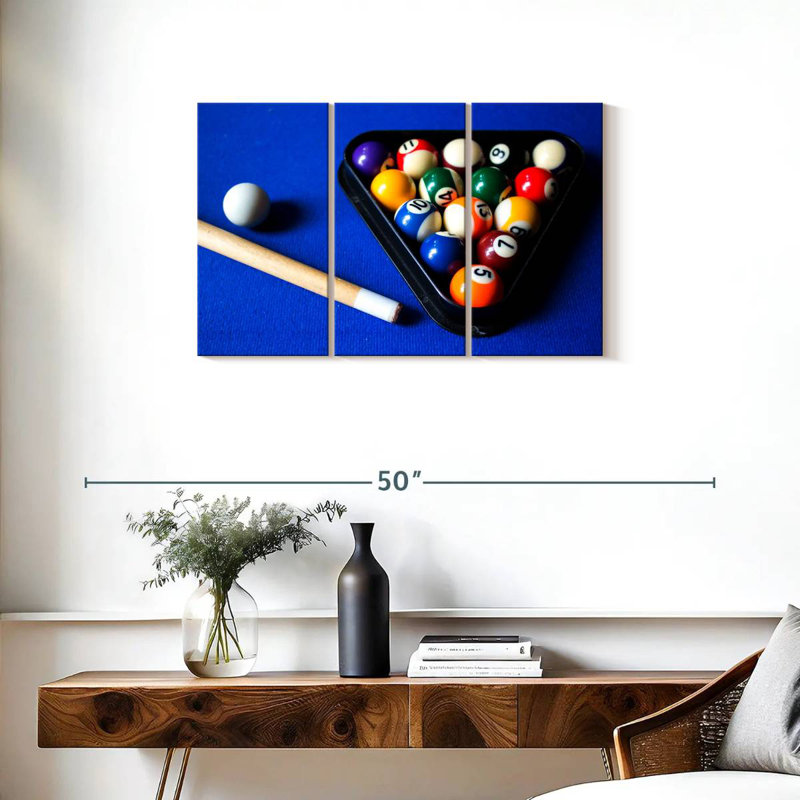 Senne Billiard Balls On Blue Table, 20" H x 33" W