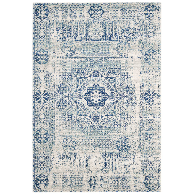 Tapis oriental bleu / ivoire Annette, Rectangle 2 pi 2 po x 4 pi