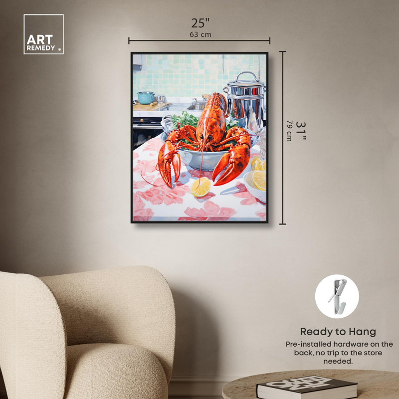 «Fine Lobster Canvas Summer» par Art Remedy, Cadre noir, 31" H x 25" W