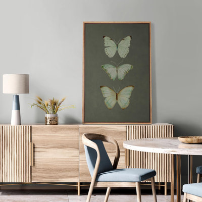 Dark Green Butterfly Simple Minimalist Modern Vintage Home Decor Framed Canvas Print Wall Art