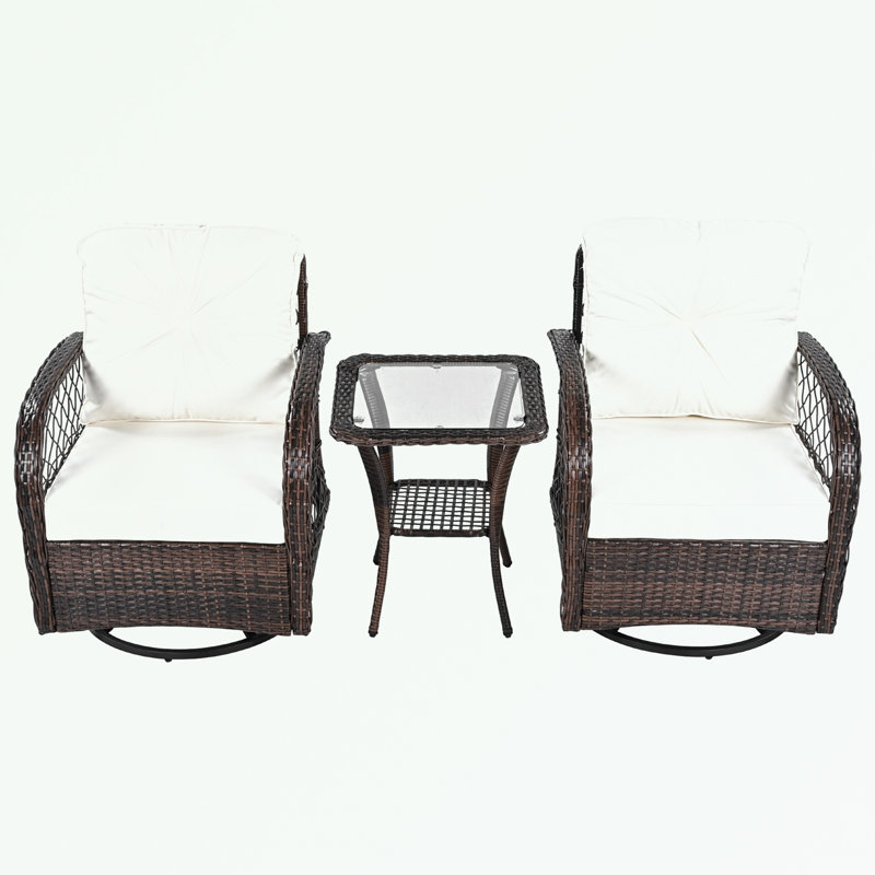 3-piece Outdoor Chair&Table Set with Two Swivel Chairs and a Square Table, Brown