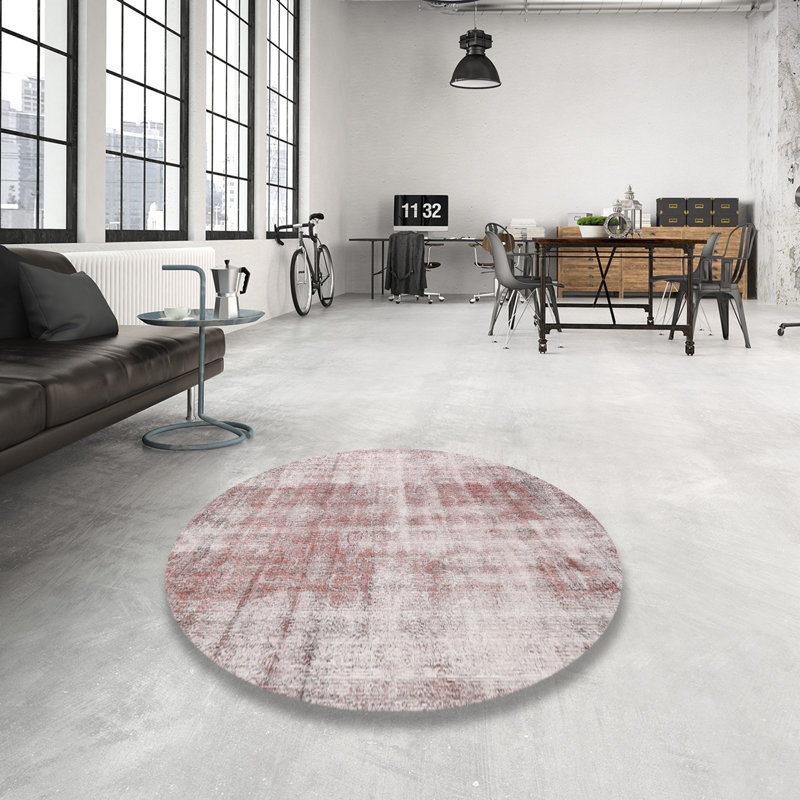 Tapis gris / rose en laine Shumpert, Rond 6 pi