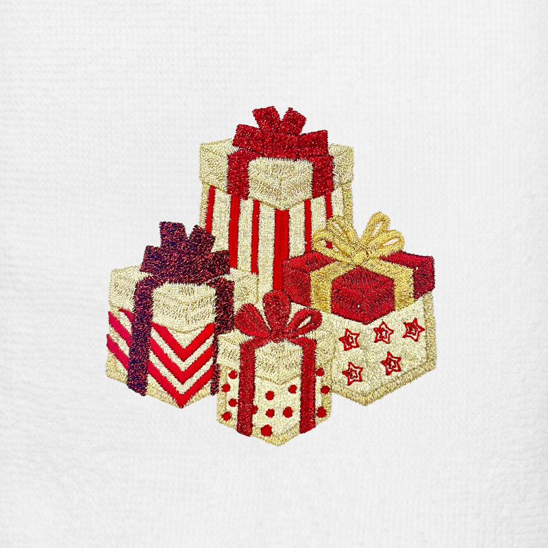 The Holiday Aisle® Christmas Packages - Embroidered Luxury 100% Turkish Cotton Hand Towels (Set Of 2), White