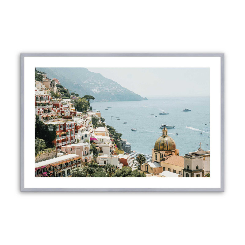 Positano Coastline Print, 12.25" H x 15.25" W x 1.25" D, Polished Chrome Single Picture Framed