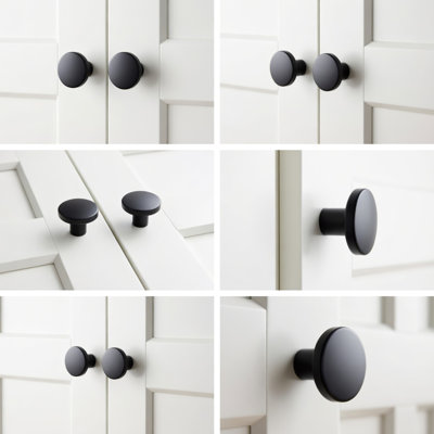 1.2" Modern Solid Round Cabinet Knobs - Matte Black Zinc Alloy Pulls