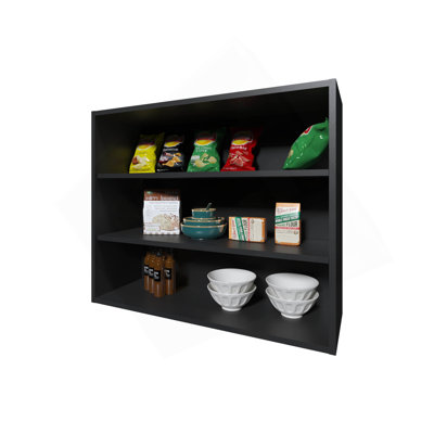 Armoire murale Chinle en mélamine avec rangement ouvert, noir