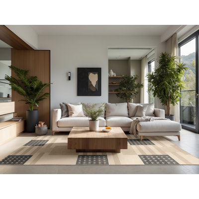 Soft Plush Feliz July 4Th Modern & Contemporary Abstract Area Rug in Beige – Beige Binding
