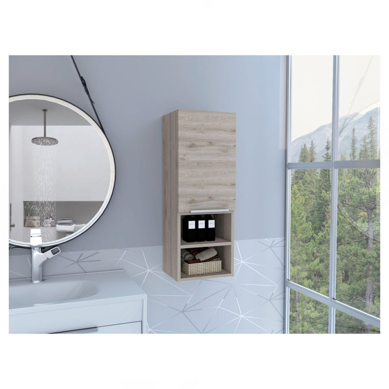 Armoire de salle de bain Mila, deux tablettes intérieures, deux tablettes extérieures, armoire à une porte - gris clair