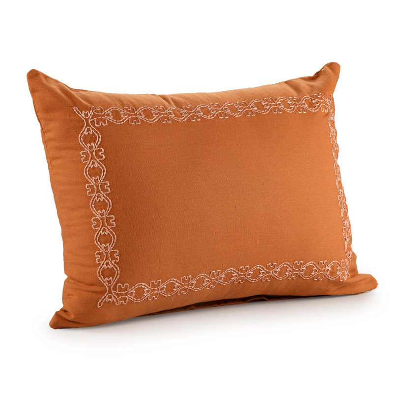 Sunniva Cinnamon Embroidered Cotton Rectangle Throw Pillow