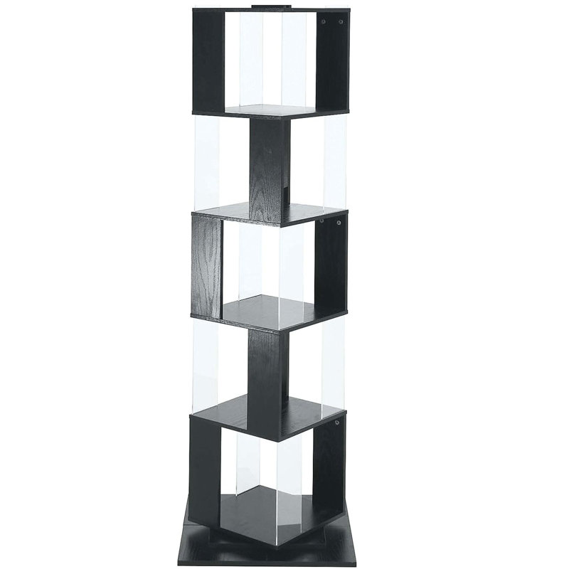 Bibliothèque rotative à 6 niveaux, bibliothèque simple avec plaque en acrylique, Noir