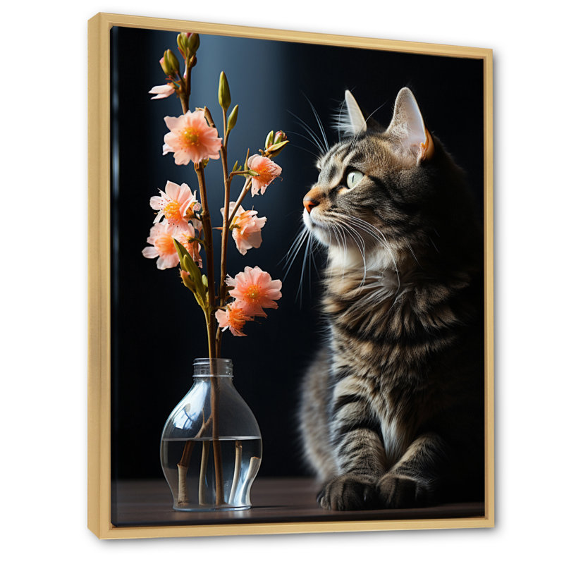 Portrait de chat III sur toile, H 32 po x l 16 po x P 1 po, Cadre naturel flottant