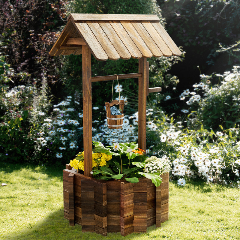 Wood Plants & Flowers Wishing Well