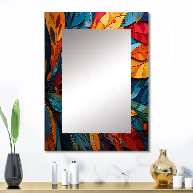 Leaf Eye Symphony - miroir mural décoratif à feuilles, miroir traditionnel, art imprimé en métal, 32 po x 24 po