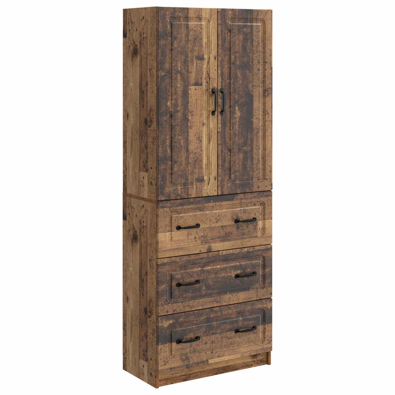  Cabinet Set 2 Pcs Engineered Wood Modern Storage Solution Sliding Door, Old Wood