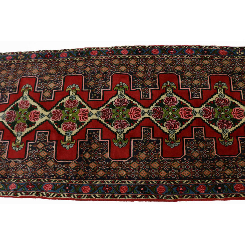 Tapis floral rouge / jaune en laine noué à la main Floral