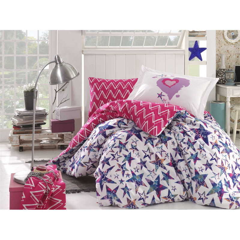 Ensemble de housse de couette 100% coton 3 pièces Hamburg, Fuchsia