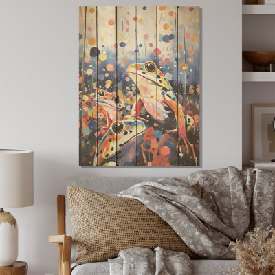 Popart Frog Popart - Frogs & Toads Wood Wall Art On Natural Pine Wood