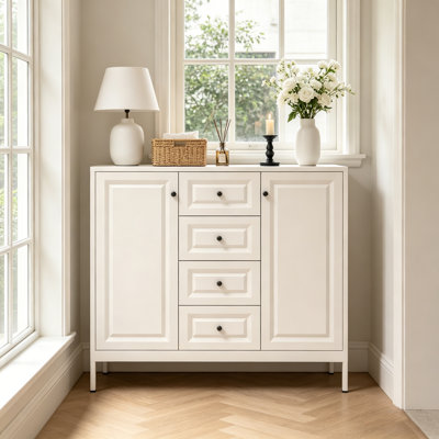 Freestanding Accent Cabinet with 4 Drawers & 2 Doors,Large Storage Sideboard Buffet Cabinet, Adjustable Shelves Console Cabinet for Living Room, Kitchen ,Entryway ,Hallway ,Laundry Room