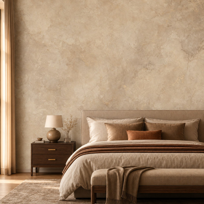Papier peint amovible beige avec texture de pierre et aspect travertin, 160"x108", Peel and Stick