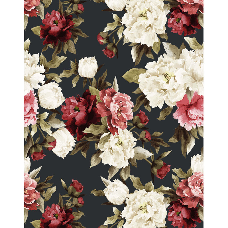 Lecanto 7m x 75cm Matte Painted Floral Wallpaper Roll, Black