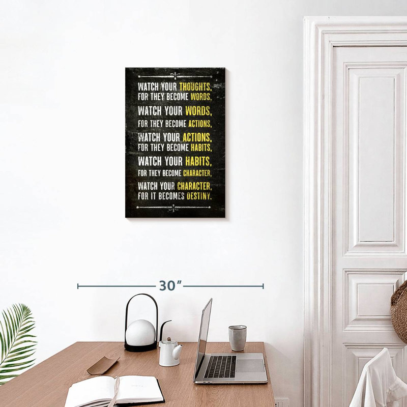 " Famous Quotes Watch Your Thoughts Quote " by HustleBroIllustrations, 24" H x 16" W x 1.25" D