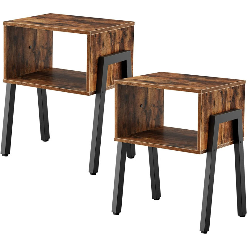 Rustic Brown Industrial Stackable Nightstands with Metal Legs