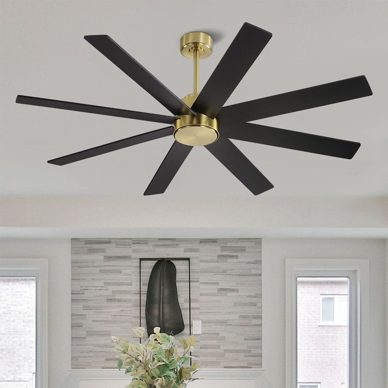 Ventilateur de plafond 8 pales avec télécommande, Or et pales noires, 72"