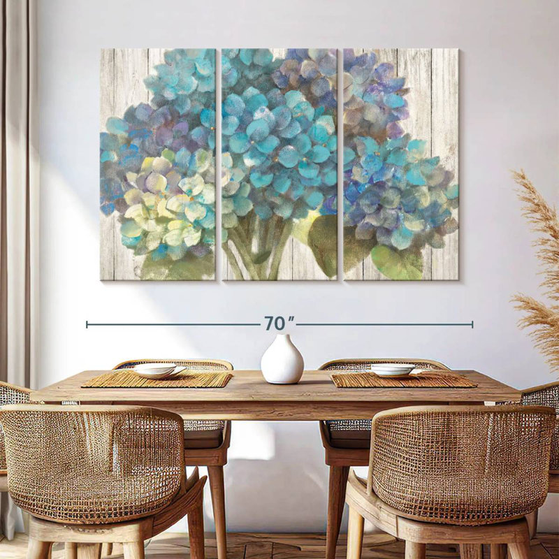 Harnek Turquoise Hydrangea On Barn Board, 42" H x 65" W