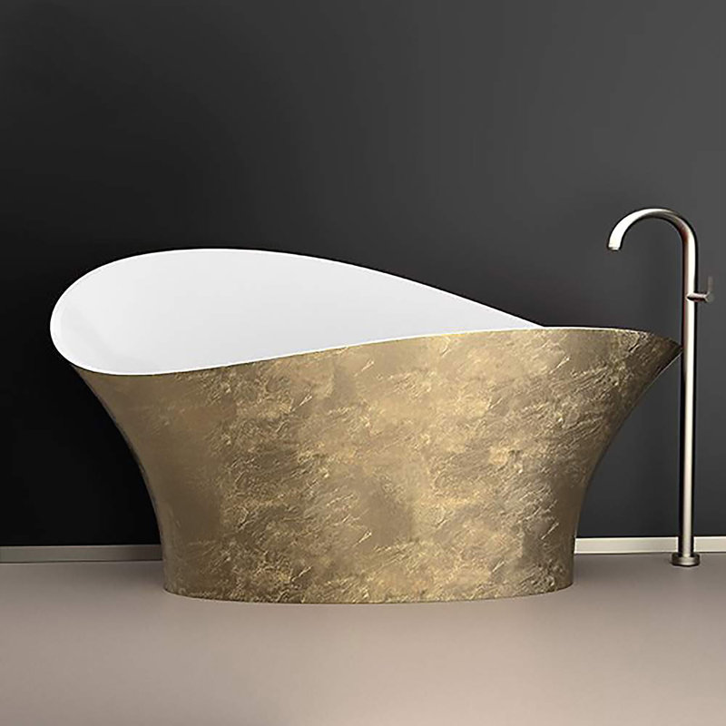 Vivian 68.9'' L Freestanding Soaking Bathtub, Gold Leaf