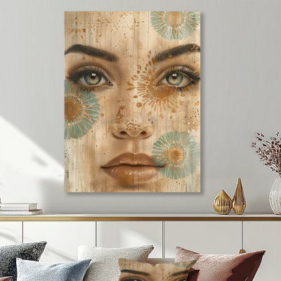 Vert et brun, Zen Boho Woman Portrait III - Reproduction d'art mural femme boho