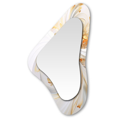Phillipa Delicate Touches Of Gold - Spiral Irregular Shape Unique Wall Mirror Decor, White Asymmetrical Large Mirror, Printed Metal Art