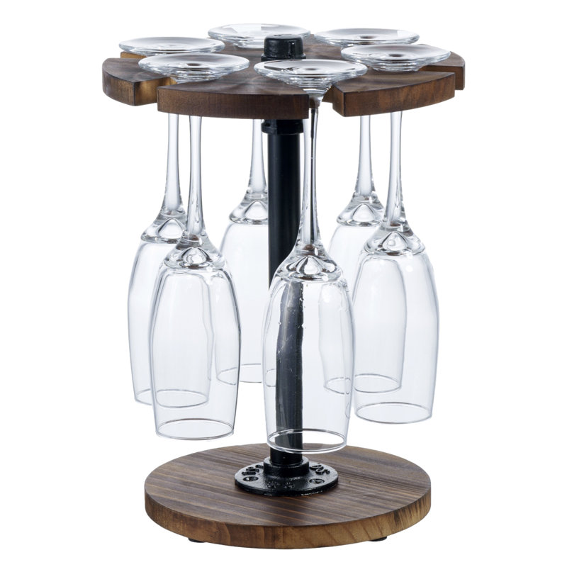 Solid Wood Tabletop Wine Glass Rack In Brown