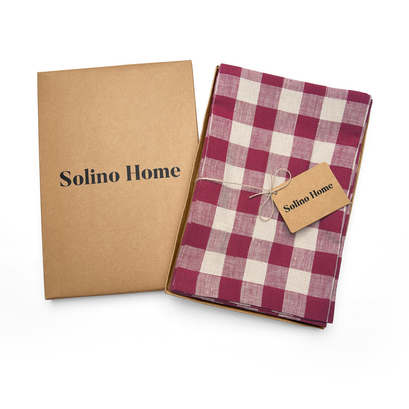 Beet and Cream Linen Check Dinner Napkins Set of 4
