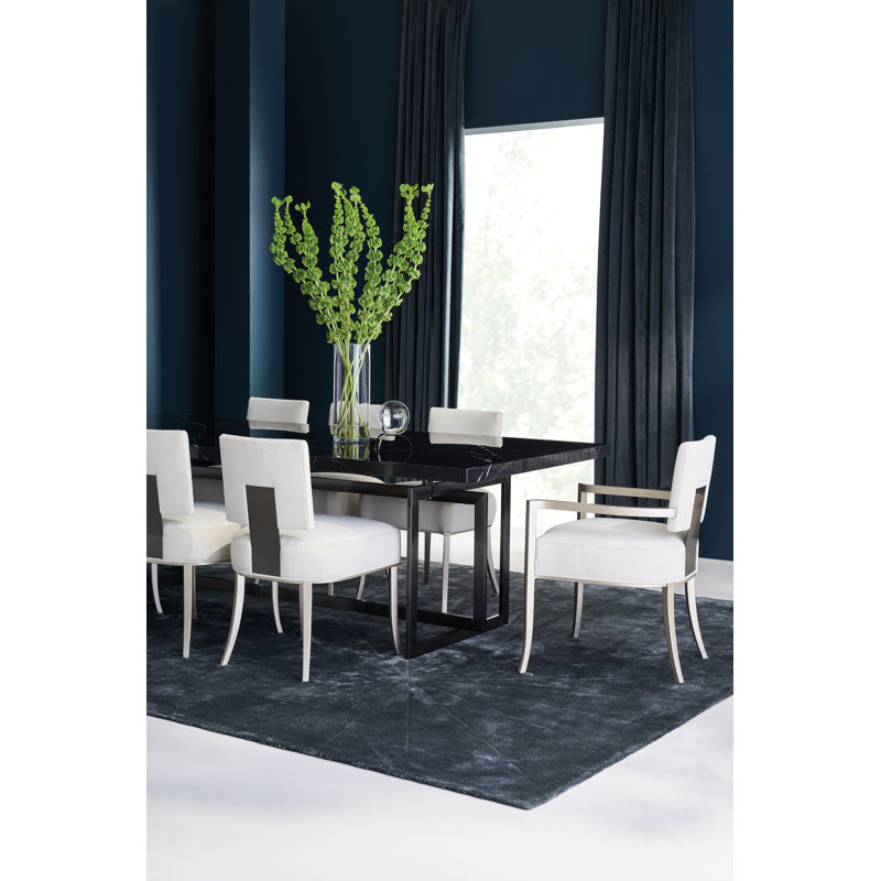 Caracole Classic Upholstered Dining Chair, Silver/Gold, Gray