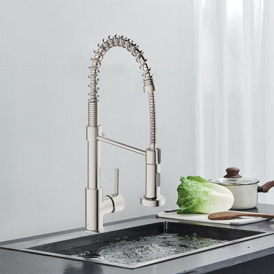Dual-Function Sprinkler Kitchen Faucet With Pull-Down Sprinkler, Stainless Steel Faucet, Single-Handle Spring-Loaded Kitchen Faucet