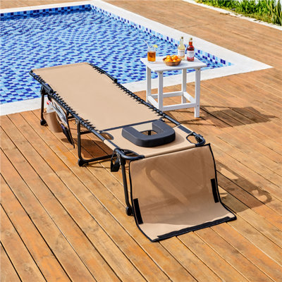 Outdoor Folding Tanning Chair Extended Portable Beach Lounger with Face Hole and Adjustable 5-Position by Yaheetech