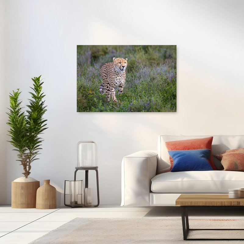 African Cheetah Stride Contemporary Wall Art Print, 32" H x 48" W