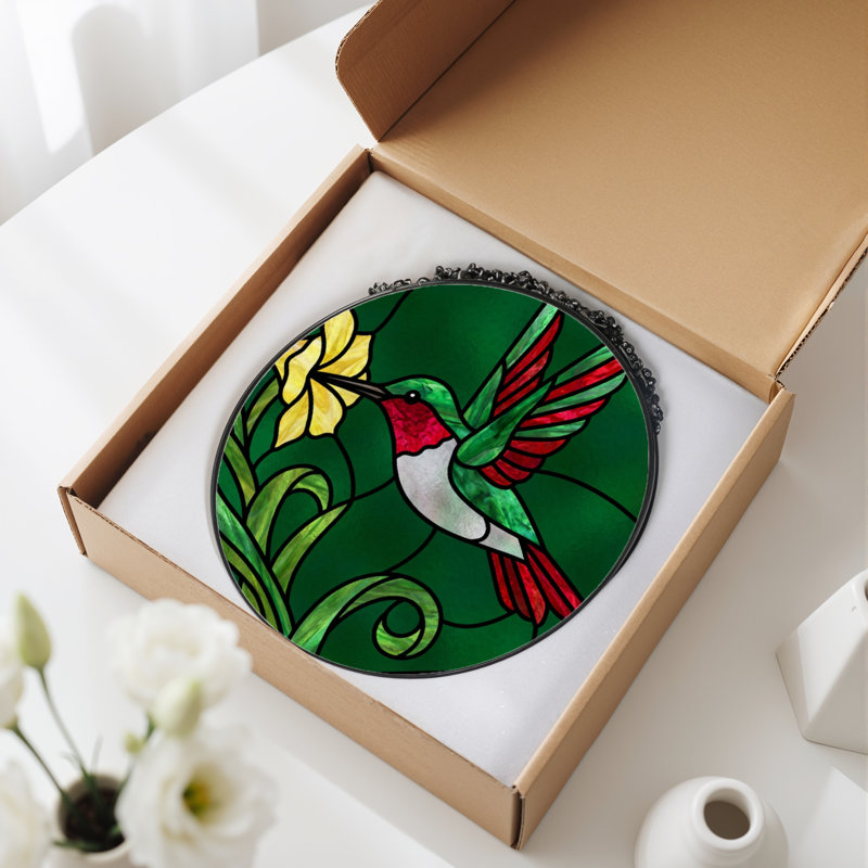 Panneau de vitrail 12 "Hummingbird Flower, H 12 po x l 12 po