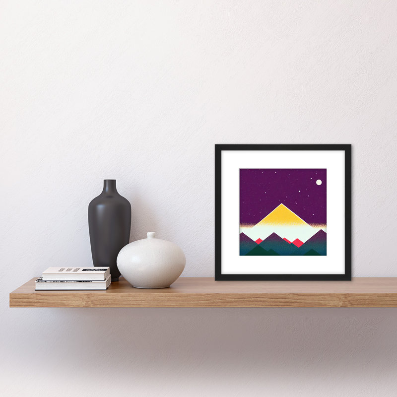Abstract Purple Sky Pyramid Mountain Moon - Single Picture Frame Print
