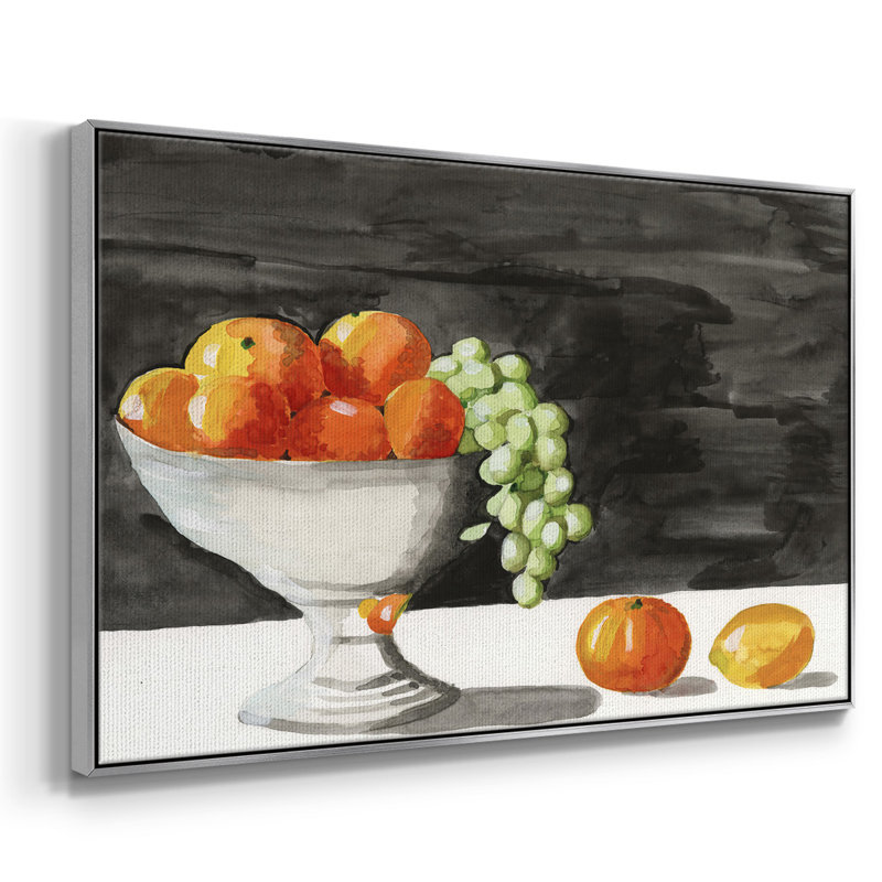 Aquarelle, bol à fruits II - impression, H 17 po x l 25 po x P 2 po, Toile argentée avec cadre flottant
