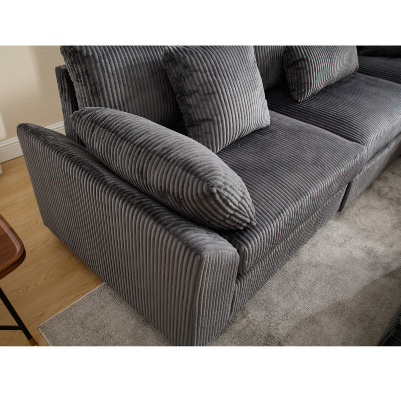 Canapé modulaire gris foncé, modulaire surdimensionné avec tissu en velours côtelé et base pour une vie relaxante, soutien de la pièce de revêtement