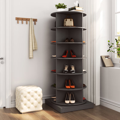 6-Layer 360 Rotating Grey Shoe Console Table, Space Efficient, Fits 24 Pairs, Modern Style Cabinet, Large Capacity For Enhances Home Aesthetics