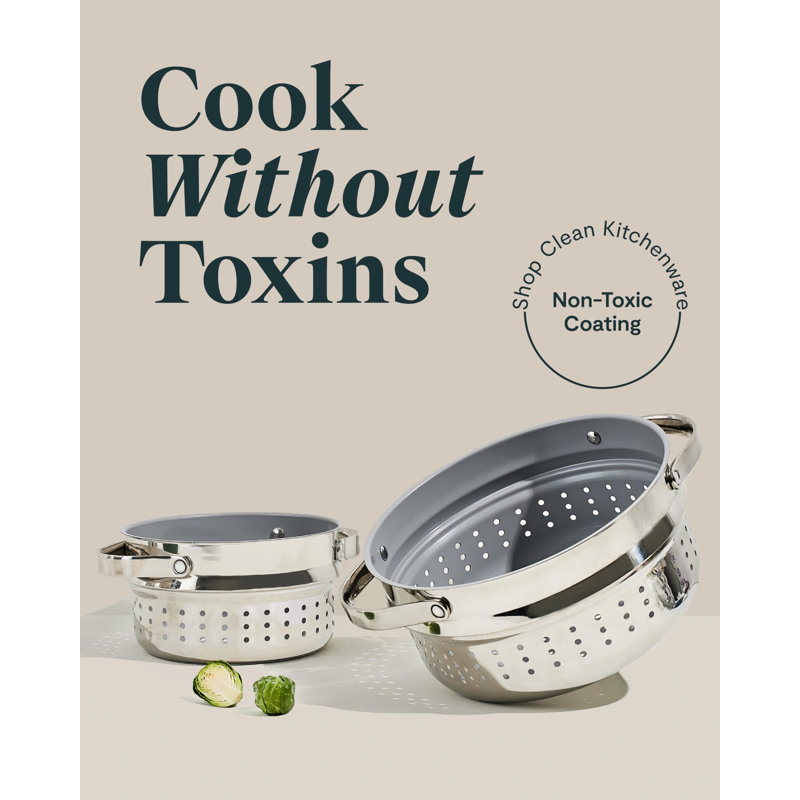 Caraway Silver Nonstick Stainless Steel Steamer with Handles