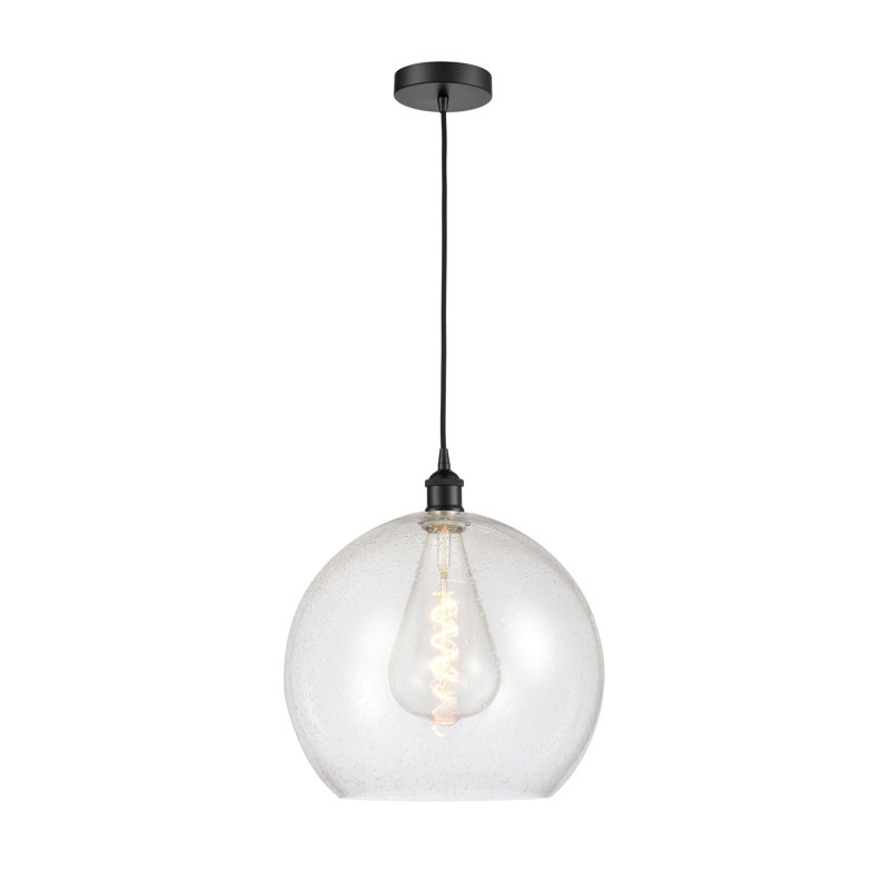 Luminaire sphère suspendu à 1 lumière Ralph, H 17,38 po x l 13,75 po x P 13,75 po, Noir mat, Transparent