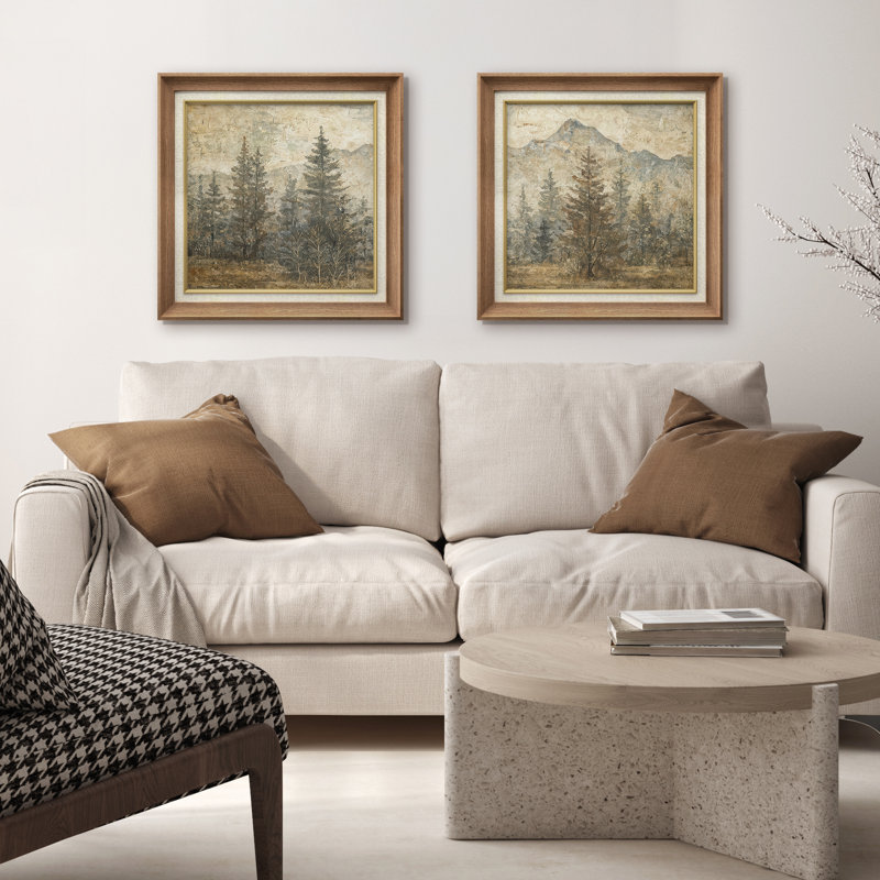 «Rustic Mountain Pine Forest Neutral Nature Landscape», reproduction d'art encadrée de la chambre principale, 2 pièces