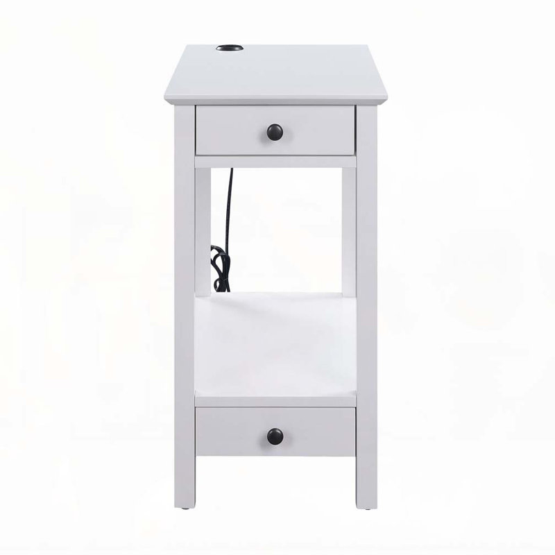 White Finish Accent Table W/USB