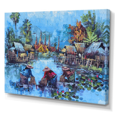 Vie rétro asiatique au bord de l'eau - peinture sur toile